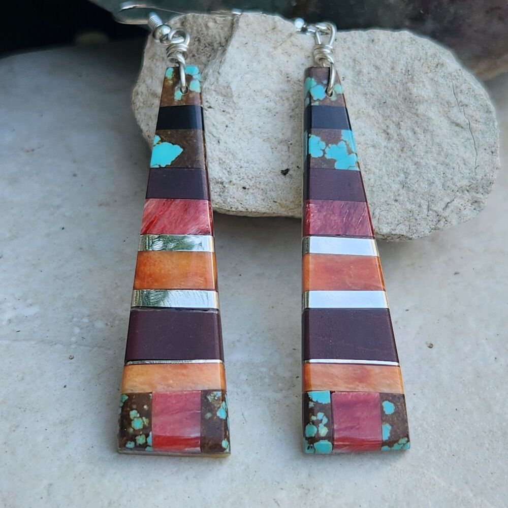 Daniel Coriz Santo Domingo Kewa Pueblo overlay Turquoise Spiny Oyster earrings